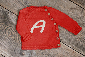 Letter A Knit kids sweater PDF Knitting Pattern, Custom initial motif duplicate stitch color work
