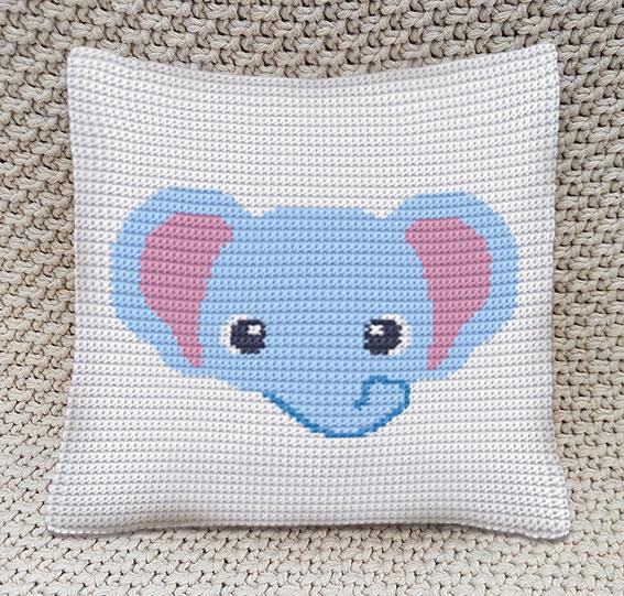 Good Night Elephant Cushion Cover Crochet Pattern – Written Row by Row + Chart