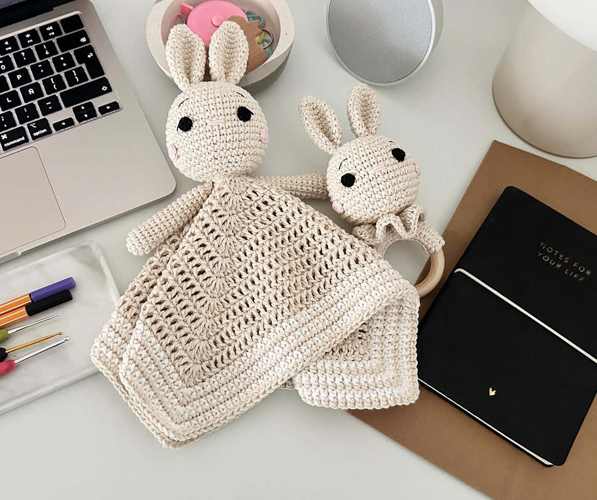Bunny Baby Lovey Blanket & Rattle Crochet Pattern PDF – Cute Stuffed Toy Tutorial