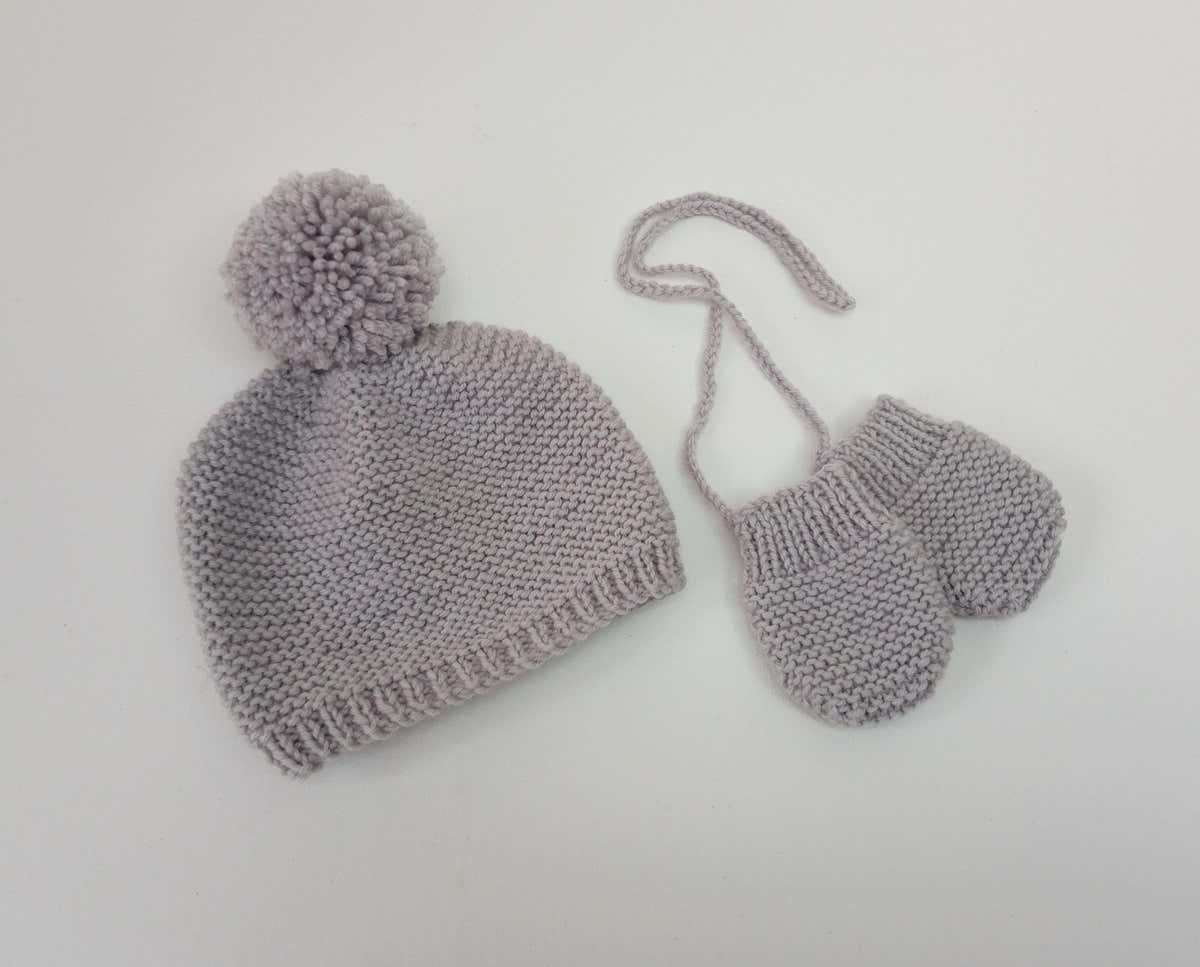 Pom Pom Baby Beanie  and Mitts