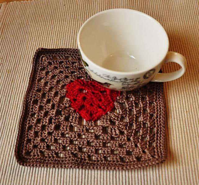 Granny Square Heart Coaster