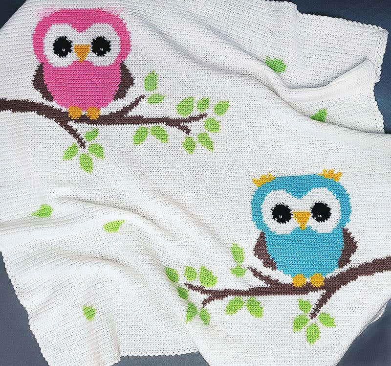Two Owls Crochet Baby Blanket Pattern – Written Row by Row + Chart