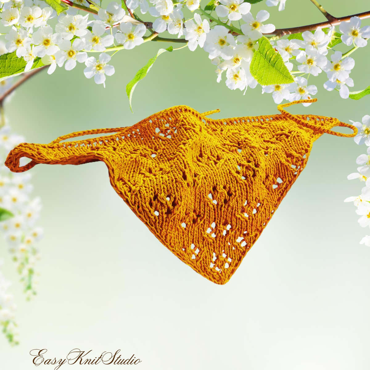 Knitted Kerchief Pattern – Knit Headscarf Bandana PDF Tutorial