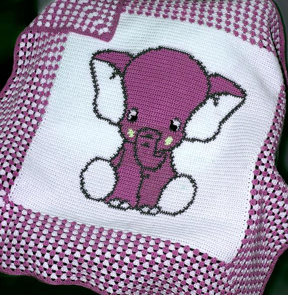 Blue Elephant Crochet Baby Blanket Pattern – Written Row by Row + Chart