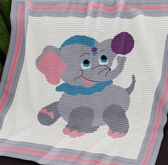 Circus Elephant Crochet Baby Blanket Pattern – Written Row by Row + Chart