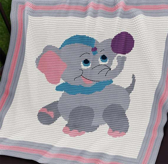 Circus Elephant Crochet Baby Blanket Pattern – Written Row by Row + Chart