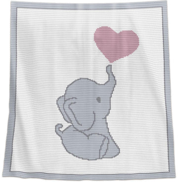 Elephant Sweet Heart Crochet Baby Blanket Pattern – Written Row by Row + Chart