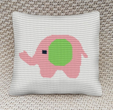 Elephants Cushion Cover Crochet Pattern – Written Row by Row + Chart