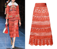 Crochet summer lacy skirt with scalloped hem.