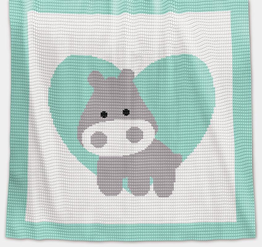 Love Hippo Crochet Baby Blanket Pattern – Written Row by Row + Chart