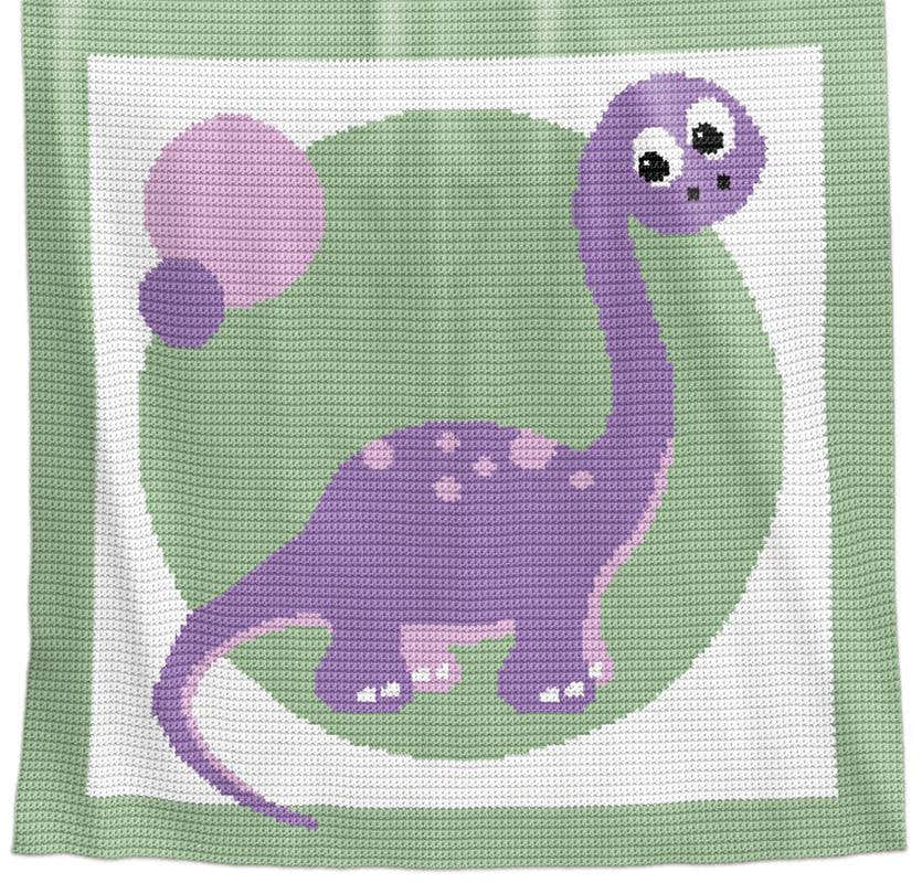 Lola Dinosaur Crochet Baby Blanket Pattern – Written Row by Row + Chart