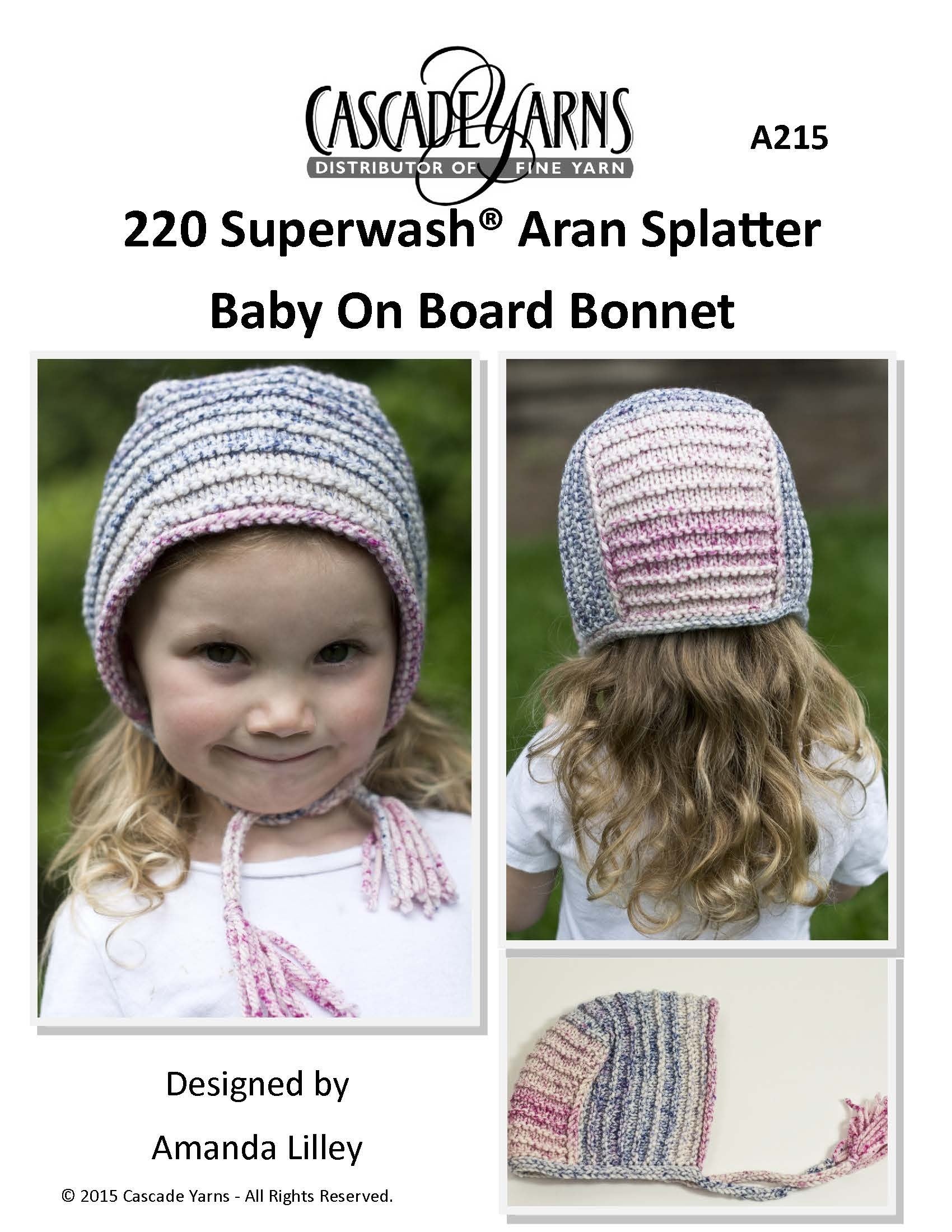 Splatter Baby On Board Bonnet in Cascade Yarns 220 Superwash® Aran - A215 - Downloadable PDF